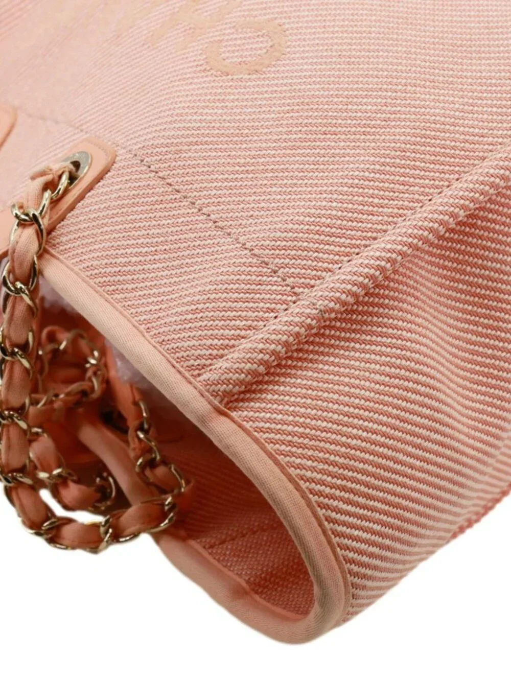 Chanel  Deauville Medium Mixed Fibers Canvas Calfskin Shopping Tote Bag Peach - Picture 6 of 11